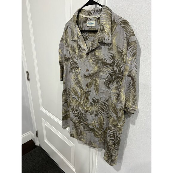 Caribbean Silk Blend Leaf Button Front Shirt Sz 2XB Gray Green Tropical Beach - Picture 3 of 10